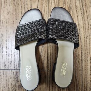 Antonio Parriego Size 39 Slide sandals Bronze leather Basket weave Block heel